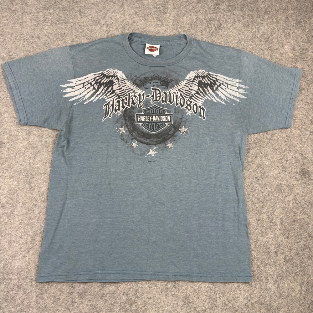 Harley Davidson Graphic T-Shirt Mens Large Blue Ocean County NJ Eagle Wings 2012